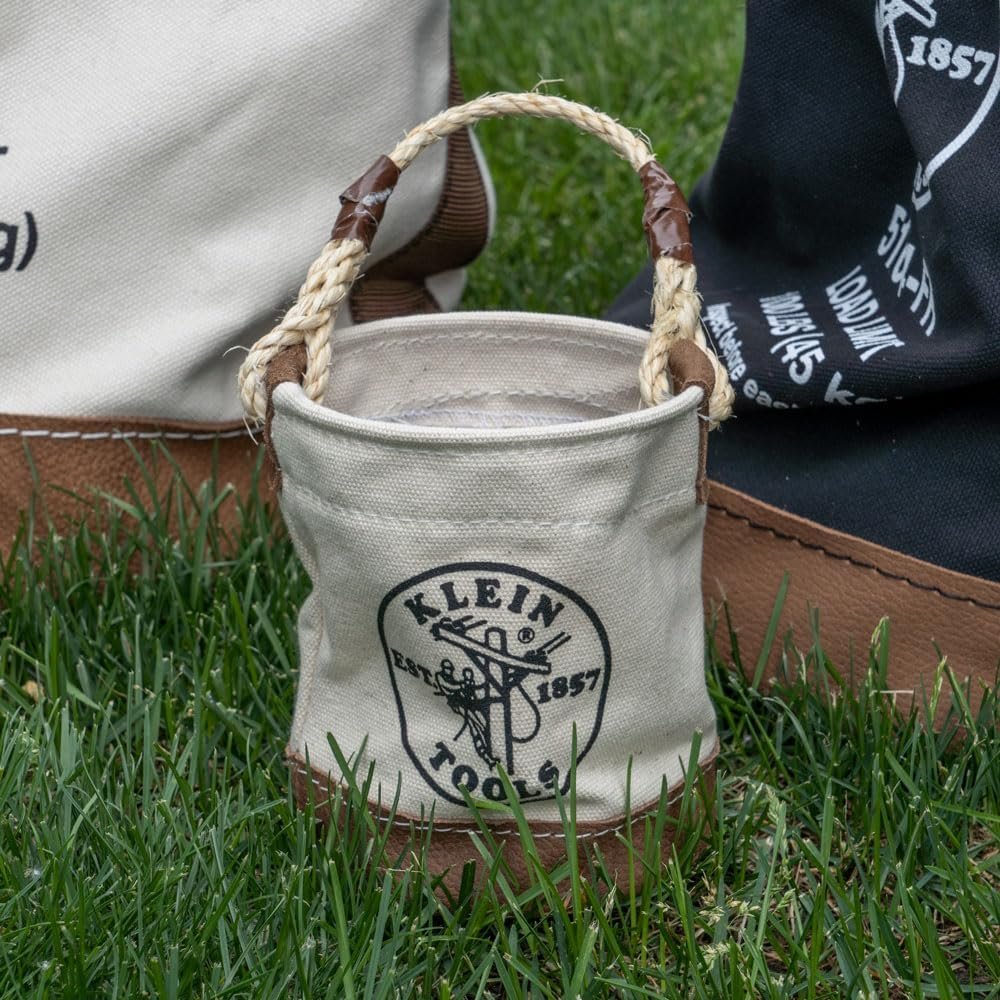 Private Label All-Purpose Mini Tool Bucket with Leather Bottom Nuts and Bolts Bag Reinforced Rope Handle Custom Logo Small Utility Pouch from Supplier