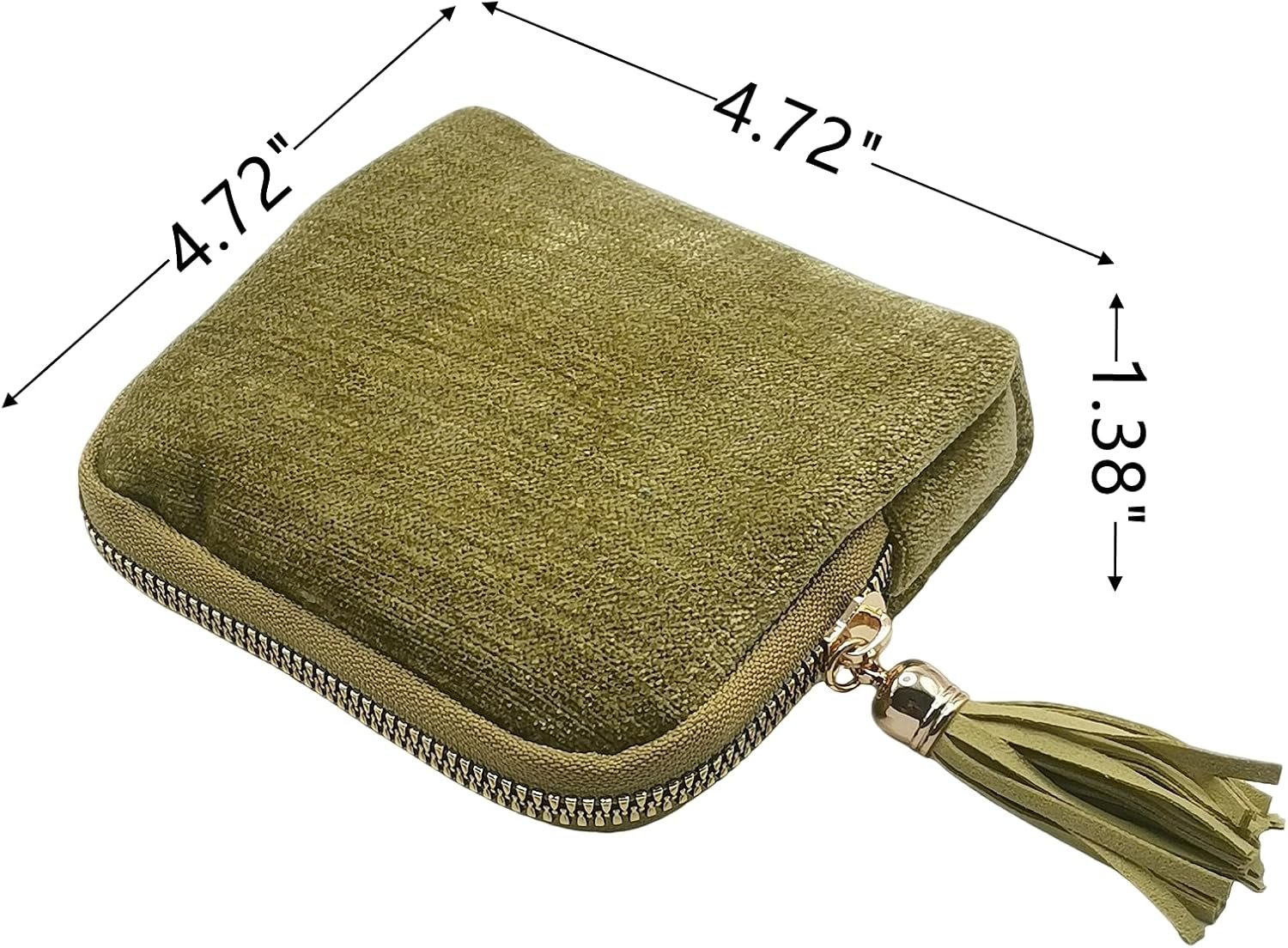 Private Label Small Travel Jewelry Case - Custom Logo Organizer Bag with Tassel Zipper for Bracelets Necklaces Bangles Olive Green - Manufacturer Storage Gift for Women Girls