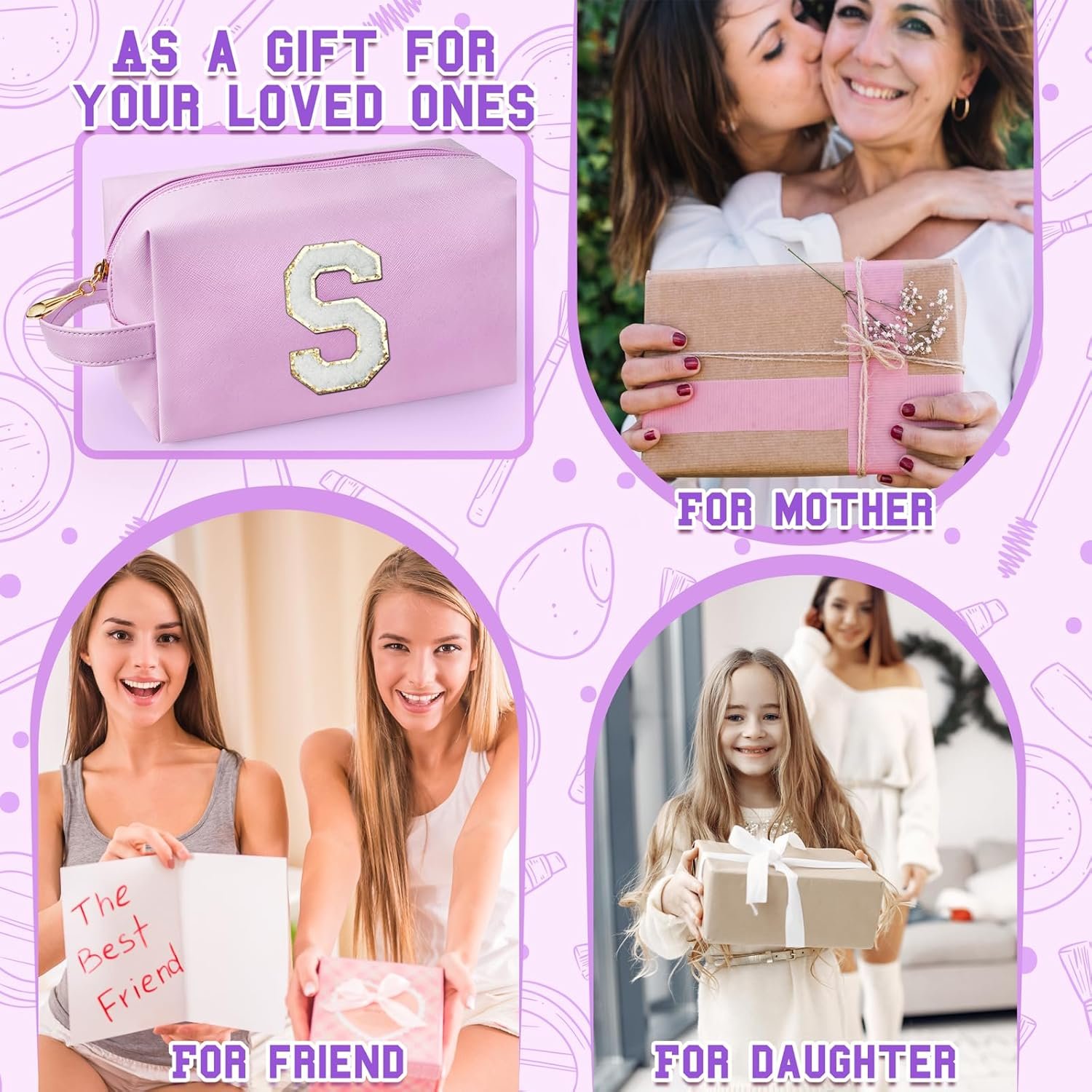 Custom Logo Personalized Initial Makeup Bag with Handle Private Label Preppy Cosmetic Bag with Inner Zipper Pocket for Girls 8 9 10 11 12 13 14 Years Old Graduation Gifts Teen Women Teachers Size S Purple Manufacturer