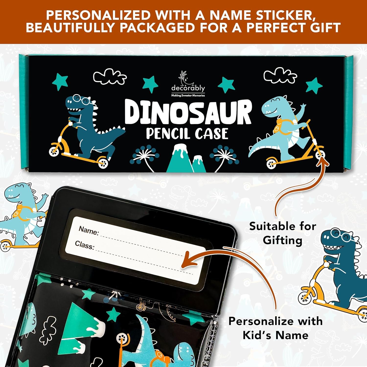 Private Label Pop-Up Multifunction Dinosaur Pencil Case with Calculator, Sharpener, Pen Slots, Mini Drawer, Custom Logo, 2 Main Compartments & Magnetic Closure for Boys - Manufacturer Back to School Gift for Kids