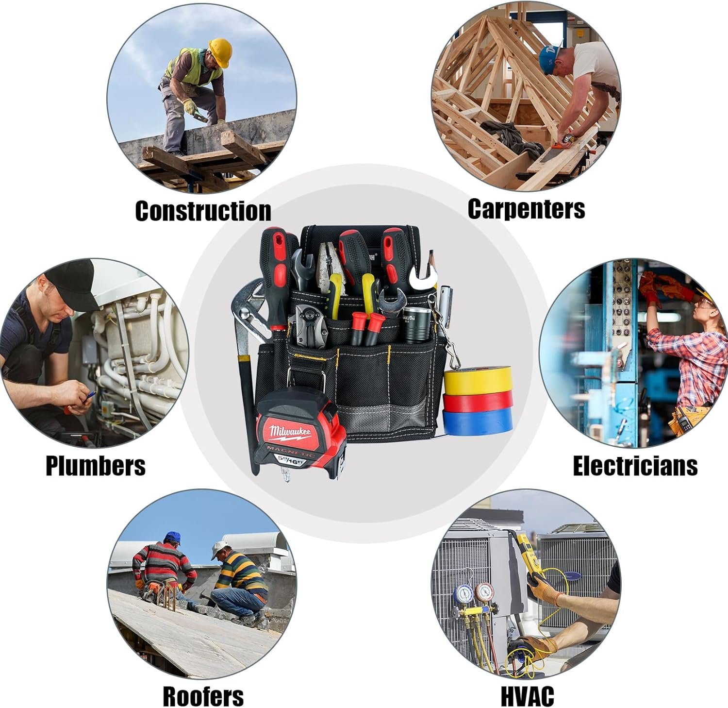 Private Label Electrician Tool Pouch Tool Belt Pouches Custom Logo Multiple Pockets Manufacturer Organizer for Technicians Maintenance HVAC