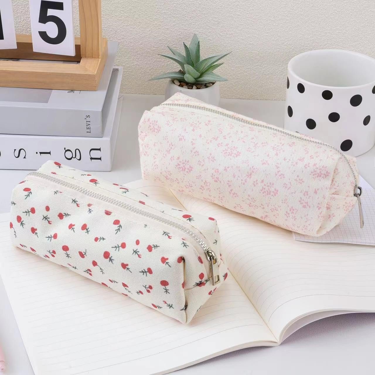 Custom Logo Cute Pencil Case Aesthetic Student Pencil Pouch Coin Pen Cosmetic Bag Office Stationery Organizer Private Label for Kids Teens School Supplier Pink Flower