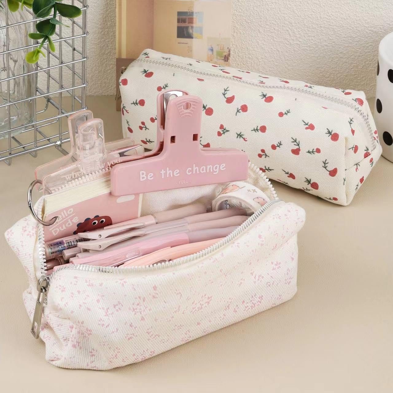 Custom Logo Cute Pencil Case Aesthetic Student Pencil Pouch Coin Pen Cosmetic Bag Office Stationery Organizer Private Label for Kids Teens School Supplier Pink Flower