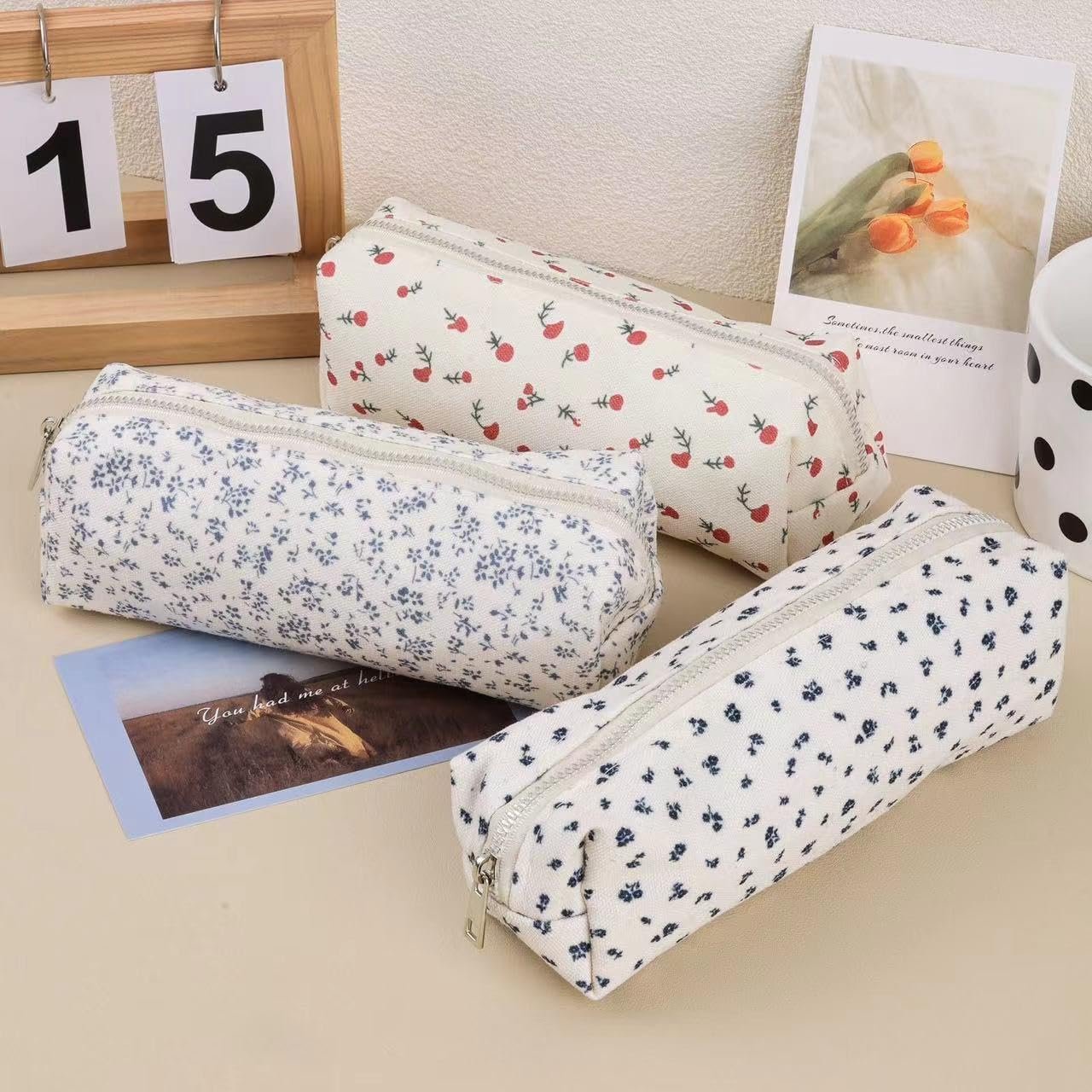 Custom Logo Cute Pencil Case Aesthetic Student Pencil Pouch Coin Pen Cosmetic Bag Office Stationery Organizer Private Label for Kids Teens School Supplier Pink Flower