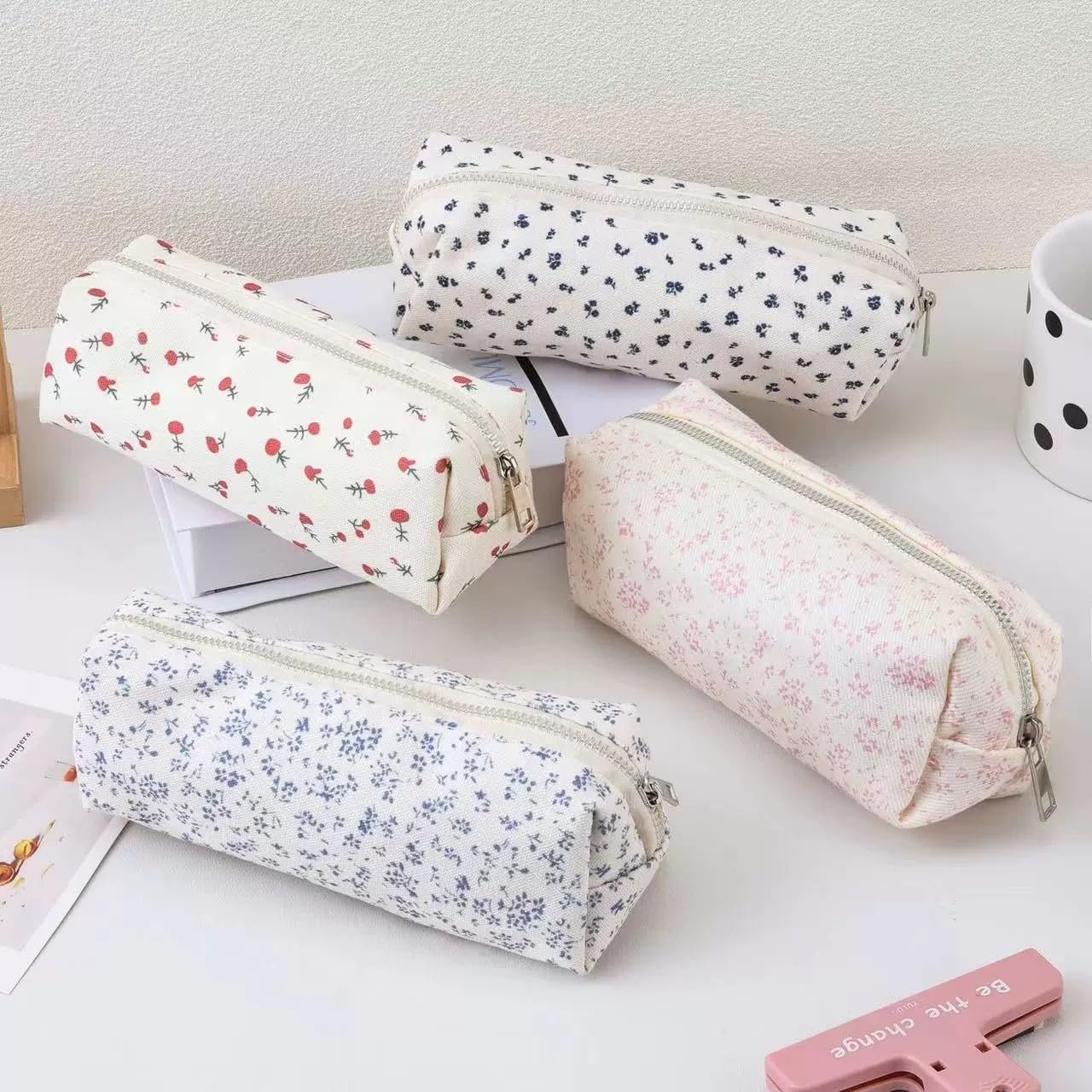 Custom Logo Cute Pencil Case Aesthetic Student Pencil Pouch Coin Pen Cosmetic Bag Office Stationery Organizer Private Label for Kids Teens School Supplier Pink Flower
