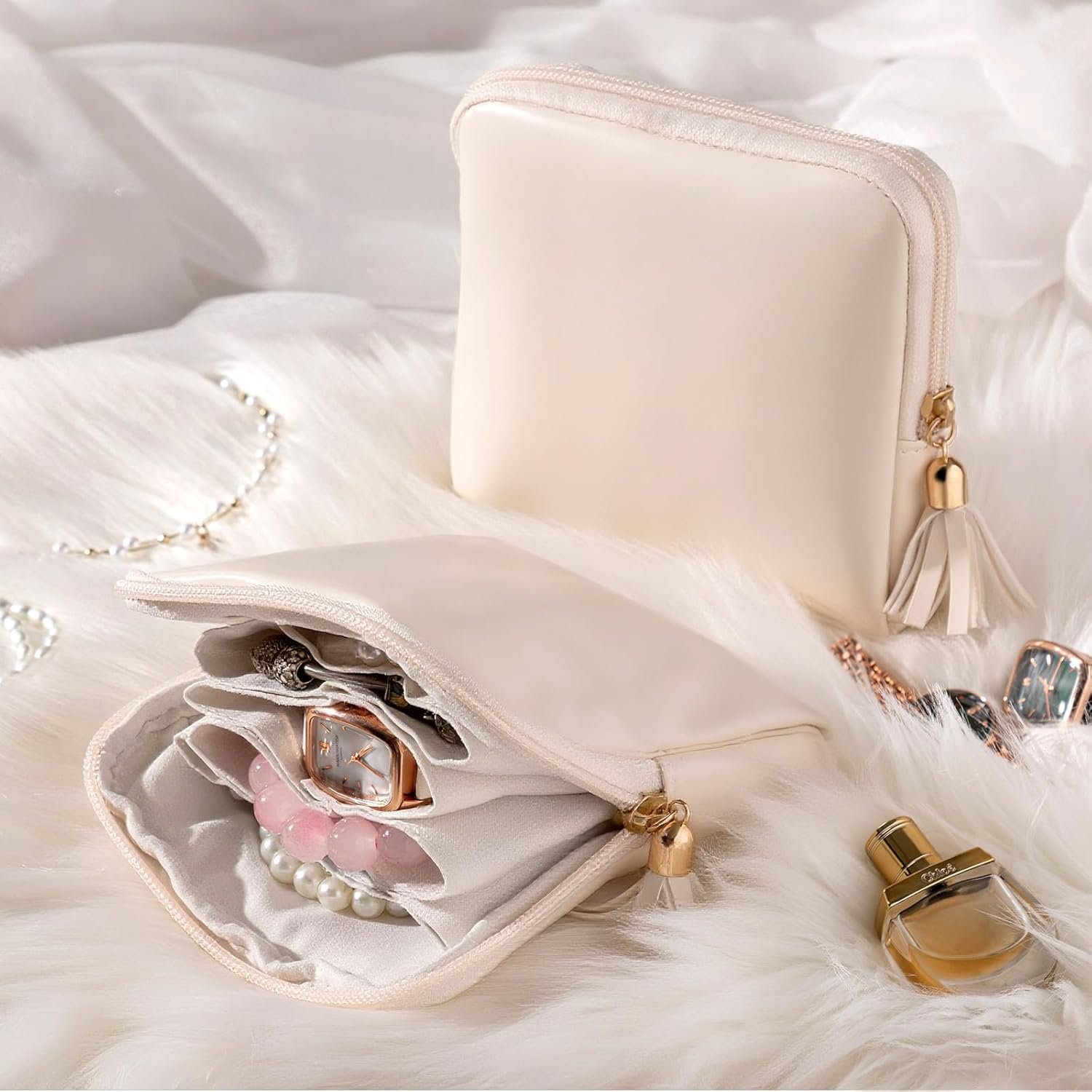 Custom Logo 2 Pcs Small Travel Jewelry Case for Women Girls Private Label Mini Zipper Pouch Organizer Bag Portable Waterproof Velvet for Rings Necklaces Manufacturer