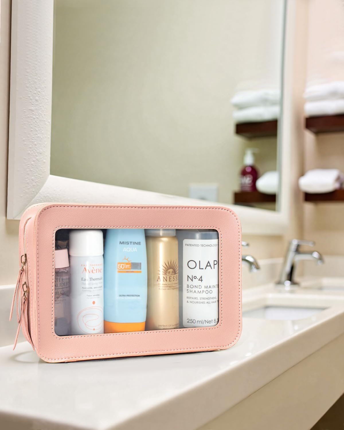 Custom Logo Clear Toiletry Bag Portable Travel Makeup Pouch with Zipper Private Label TSA Approved PVC Organizer Pink Supplier for Airport Airline Compliant Cosmetic Car Accessories Women