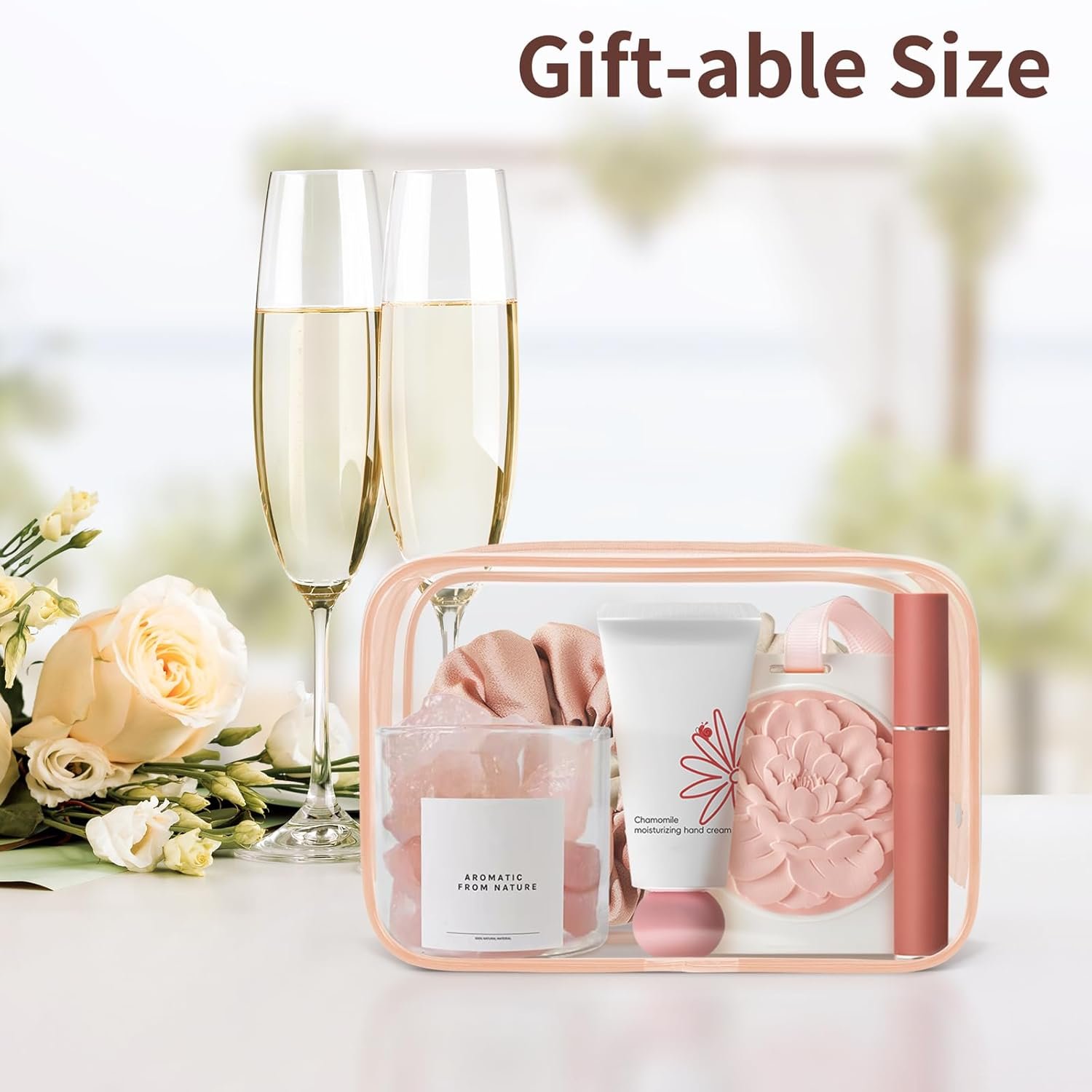 Custom Logo 12 PCS Clear Makeup Bags for Women with Zipper TSA Approved Toiletry Pouches Private Label Cosmetic Bulk Small Orange-Pink Manufacturer