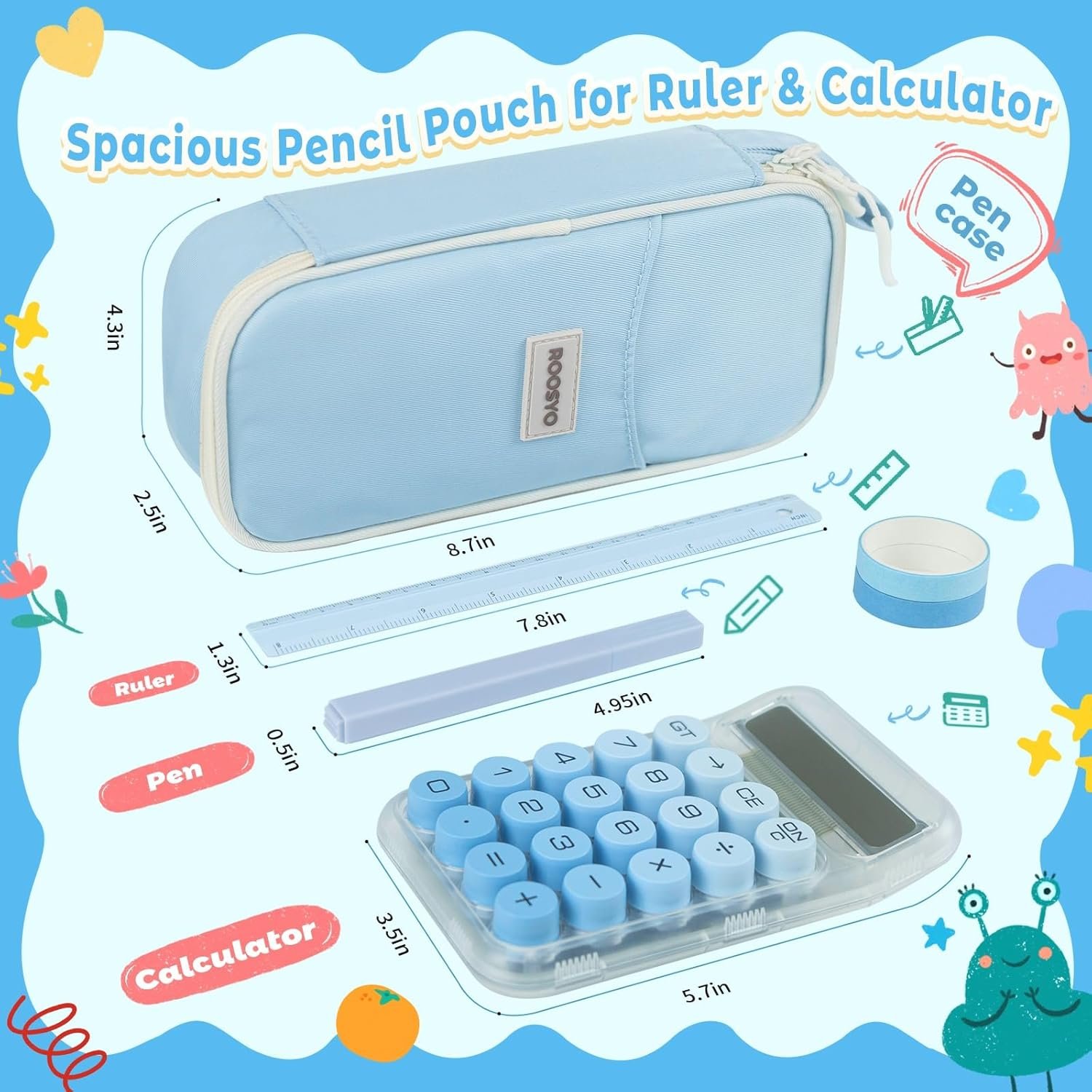 Private Label Aesthetic Pencil Case Pouch with Zipper Large Capacity Custom Logo Organizer Bag for School Supplies Pens Pencils Markers Cute Storage for Kids Girls Teens College Manufacturer Blue