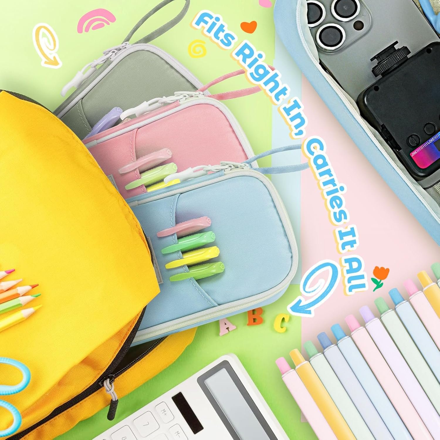 Private Label Aesthetic Pencil Case Pouch with Zipper Large Capacity Custom Logo Organizer Bag for School Supplies Pens Pencils Markers Cute Storage for Kids Girls Teens College Manufacturer Blue