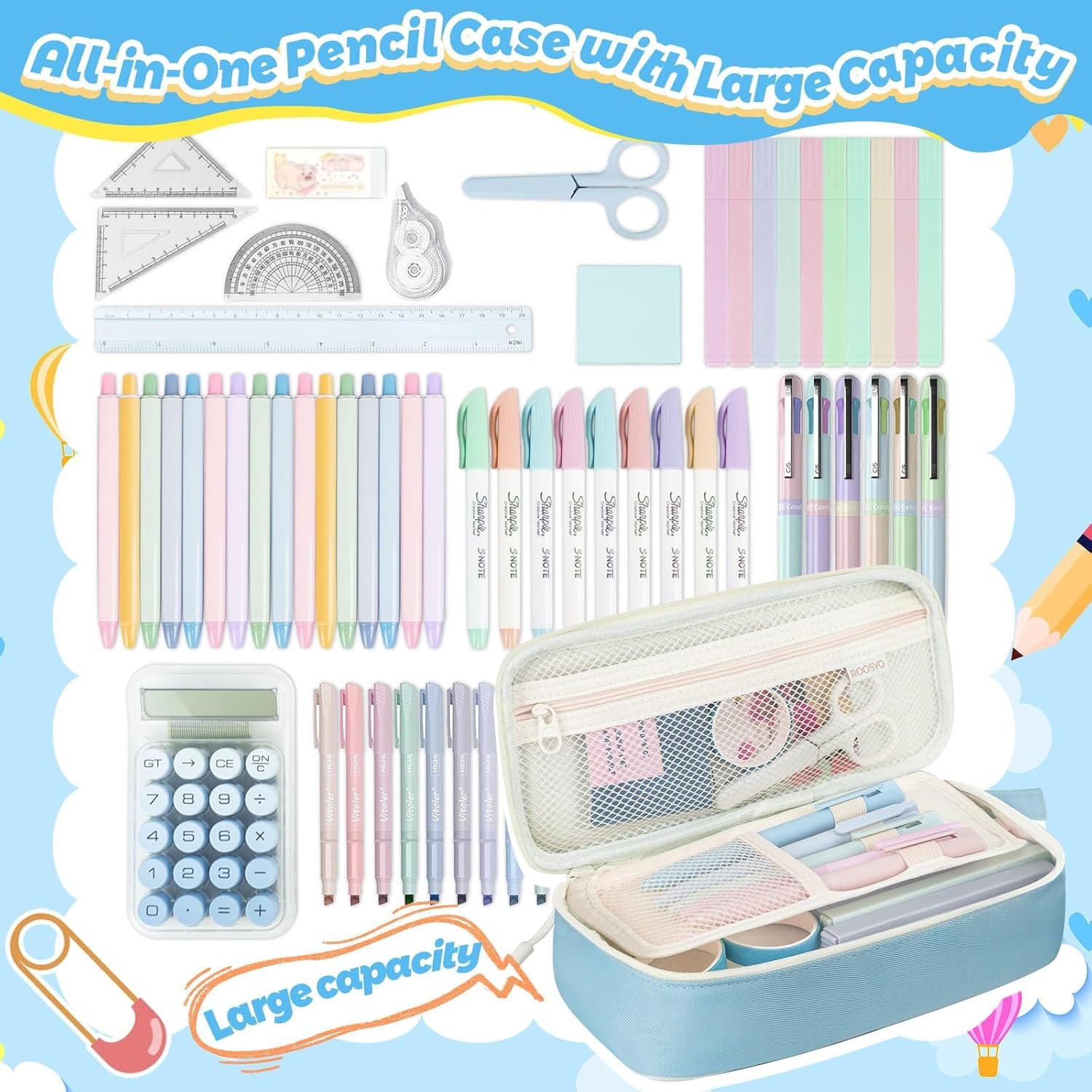 Private Label Aesthetic Pencil Case Pouch with Zipper Large Capacity Custom Logo Organizer Bag for School Supplies Pens Pencils Markers Cute Storage for Kids Girls Teens College Manufacturer Blue