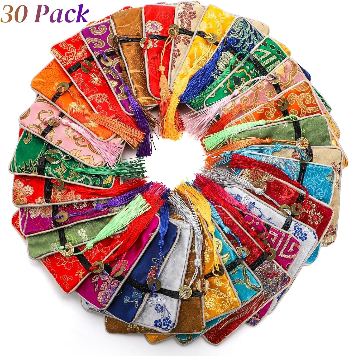 Custom Logo 30 Pieces Silk Jewelry Pouches Brocade Embroidered Coin Purses with Zipper and Tassel Private Label Small Gift Bags for Jewelry Wedding Party Favor Chinese New Year Goodie Candy Bags Manufacturer Custom Logo 30 Pieces Silk Jewelry Pouches Brocade Embroidered Coin Purses with Zipper and Tassel Private Label Small Gift Bags for Jewelry Wedding Party Favor Chinese New Year Goodie Candy Bags Manufacturer