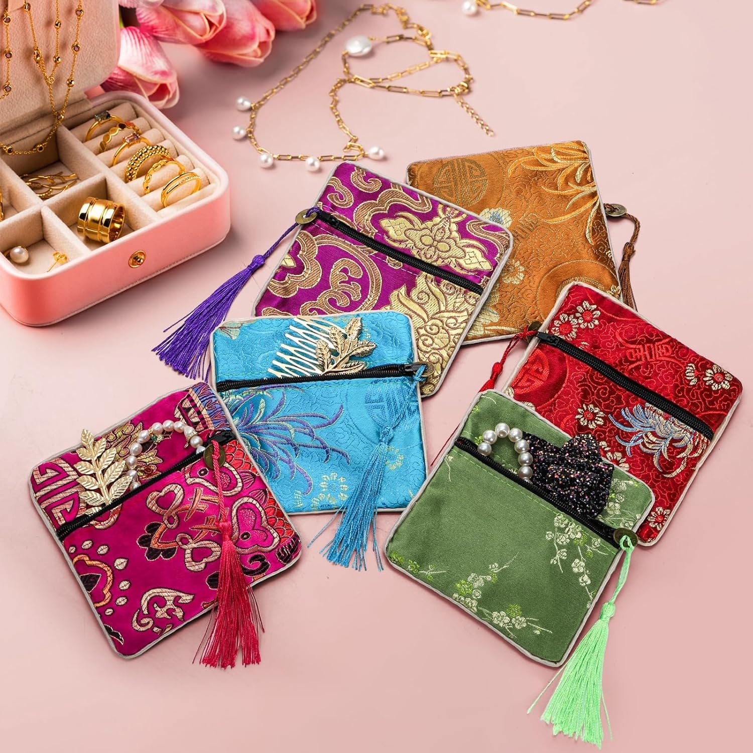 Custom Logo 30 Pieces Silk Jewelry Pouches Brocade Embroidered Coin Purses with Zipper and Tassel Private Label Small Gift Bags for Jewelry Wedding Party Favor Chinese New Year Goodie Candy Bags Manufacturer Custom Logo 30 Pieces Silk Jewelry Pouches Brocade Embroidered Coin Purses with Zipper and Tassel Private Label Small Gift Bags for Jewelry Wedding Party Favor Chinese New Year Goodie Candy Bags Manufacturer