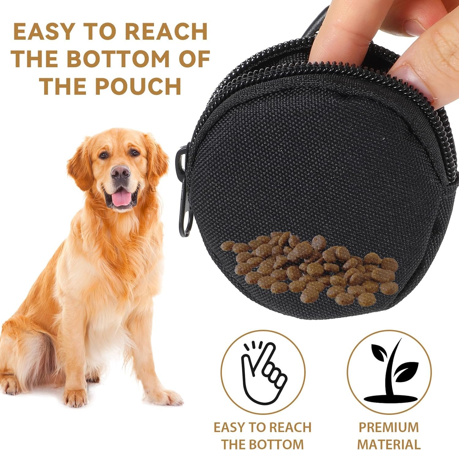 Custom Logo 2 Pack Small Portable Dog Treat Pouches Reusable Training Treat Bags for Puppies with Clasp Zipper Closure to Prevent Spilling Manufacturer Private Label for Travel Outdoor Use Black