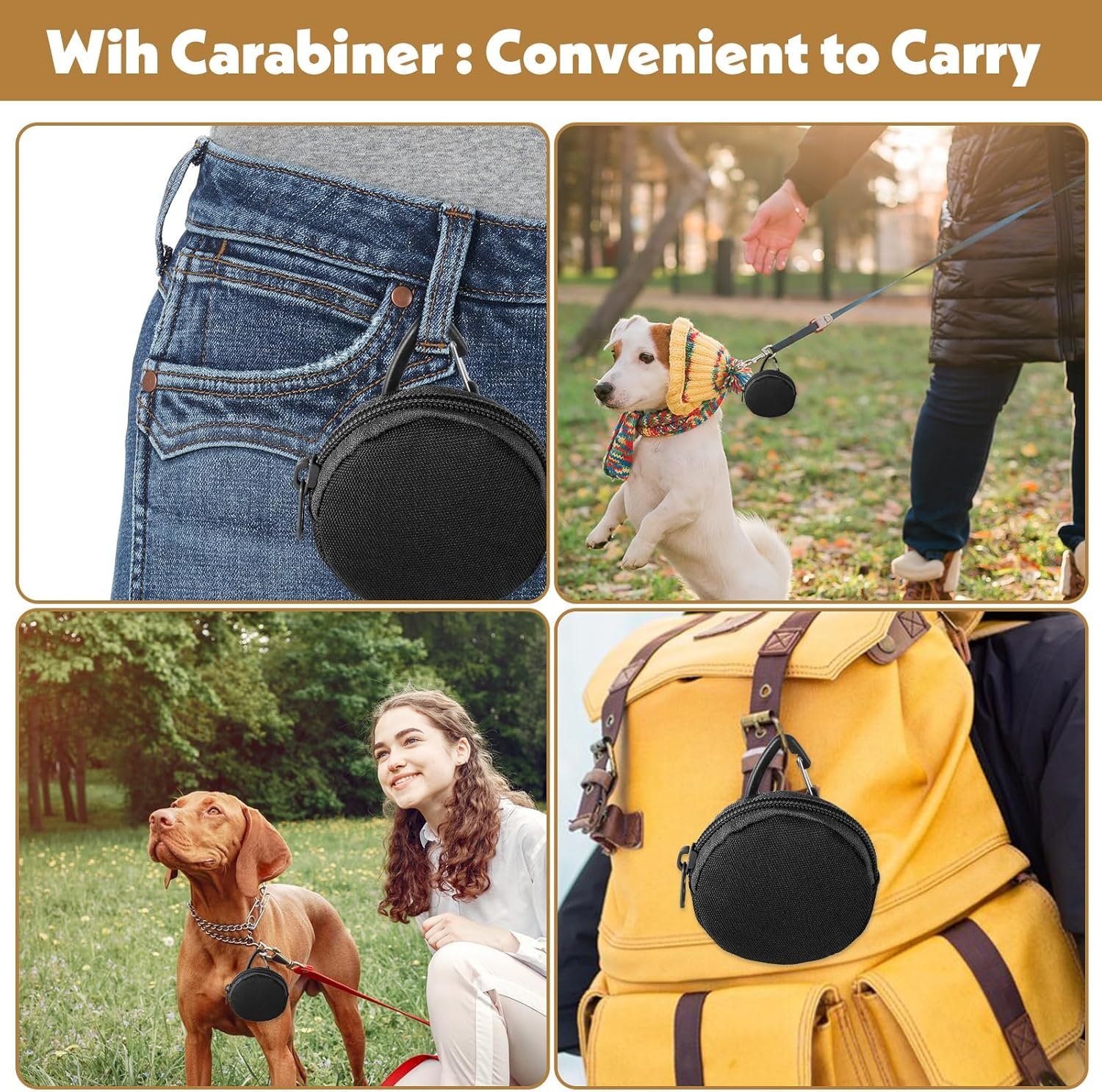 Custom Logo 2 Pack Small Portable Dog Treat Pouches Reusable Training Treat Bags for Puppies with Clasp Zipper Closure to Prevent Spilling Manufacturer Private Label for Travel Outdoor Use Black