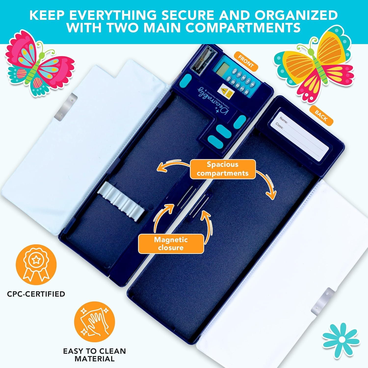 Private Label Pop Up Butterfly Multifunctional Pencil Case for Girls with Calculator Sharpener Pen Slots Mini Drawer Custom Logo 2 Main Compartments Magnetic Closure - Manufacturer Back to School Gift for Kids