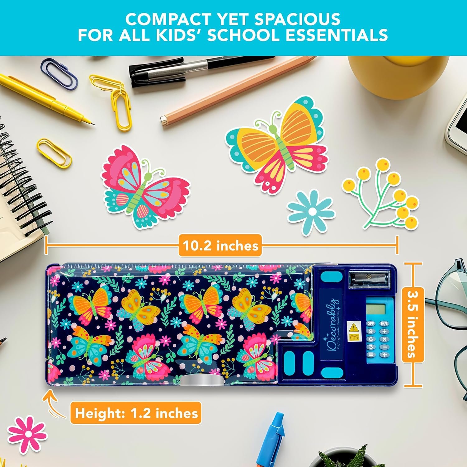 Private Label Pop Up Butterfly Multifunctional Pencil Case for Girls with Calculator Sharpener Pen Slots Mini Drawer Custom Logo 2 Main Compartments Magnetic Closure - Manufacturer Back to School Gift for Kids