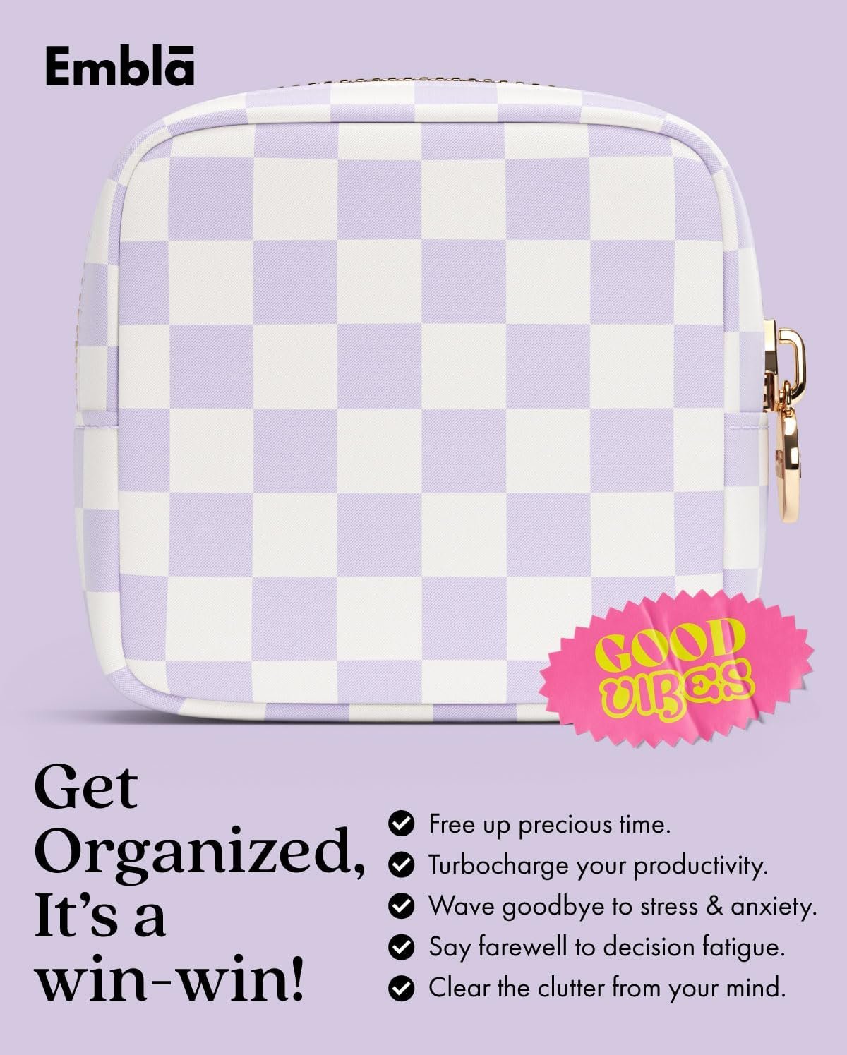 Private Label Travel Cosmetic Makeup Toiletry Bag Factory Direct Nylon Zipper Organizer Pouch Custom Logo Mini Womens Makeup Bag (Dusty Rose Checkered)