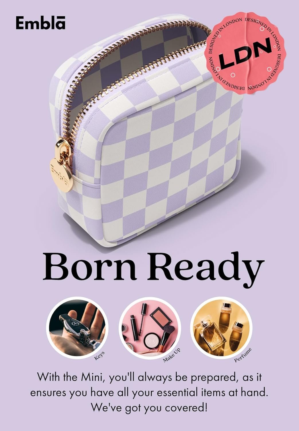 Private Label Travel Cosmetic Makeup Toiletry Bag Factory Direct Nylon Zipper Organizer Pouch Custom Logo Mini Womens Makeup Bag (Dusty Rose Checkered)