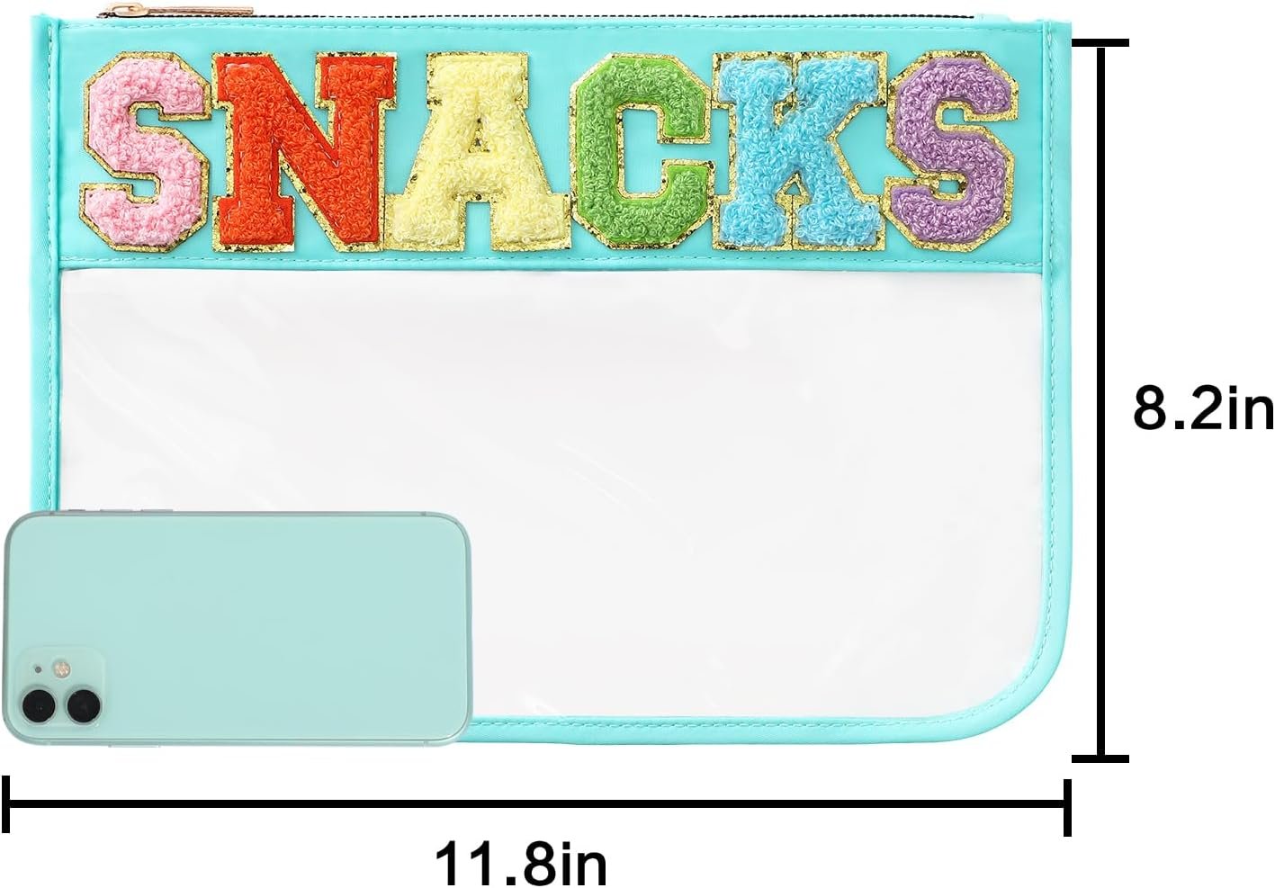 Private Label Chenille Letter Clear Zipper Travel Pouch Custom Logo Nylon Cosmetic Makeup Bag for Women Girls Manufacturer 11.8 Inches x 8.2 Inches