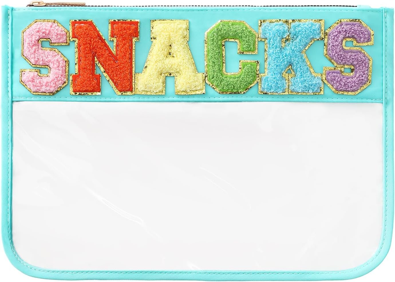 Private Label Chenille Letter Clear Zipper Travel Pouch Custom Logo Nylon Cosmetic Makeup Bag for Women Girls Manufacturer 11.8 Inches x 8.2 Inches