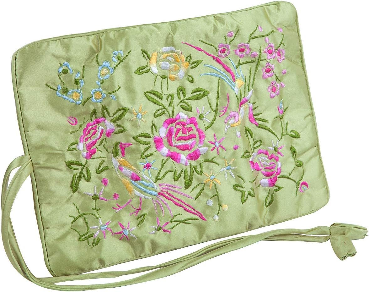 Custom Logo Embroidery Travel Jewelry Bag Roll Embroidered Flower and Bird Brocade Private Label Organizer with Tie Close Supplier