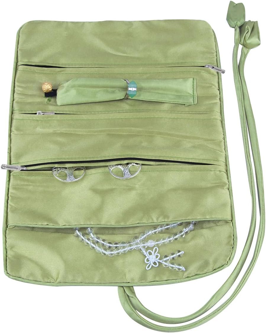 Custom Logo Embroidery Travel Jewelry Bag Roll Embroidered Flower and Bird Brocade Private Label Organizer with Tie Close Supplier