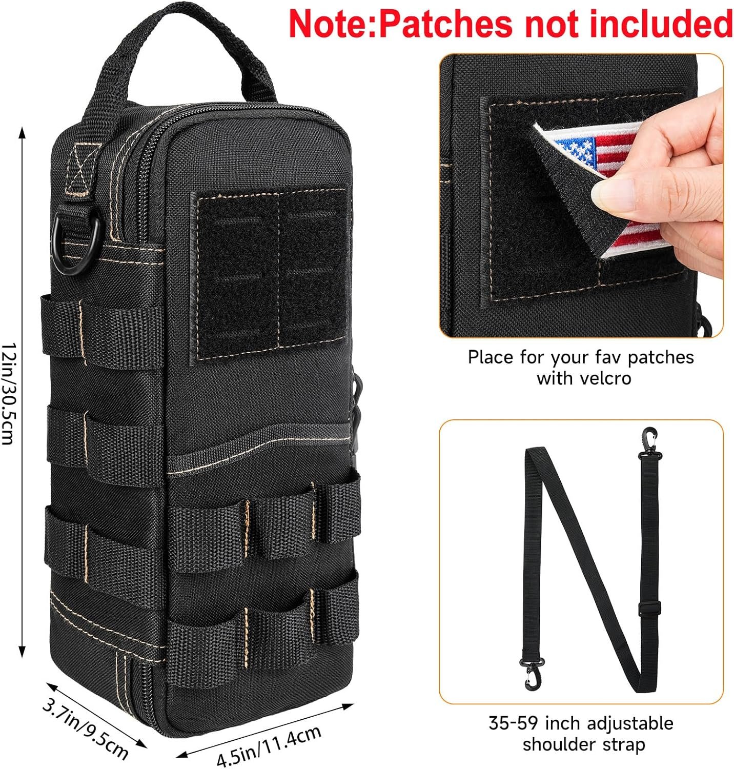 Private Label Heavy Duty Small Tool Bags with Carabiner for Men Tactical Tool Pouch Manufacturer Portable Utility Storage Organizer Case with Shoulder Strap for EDC Motorcycle Camping Road Trips Electricians Black Custom Logo