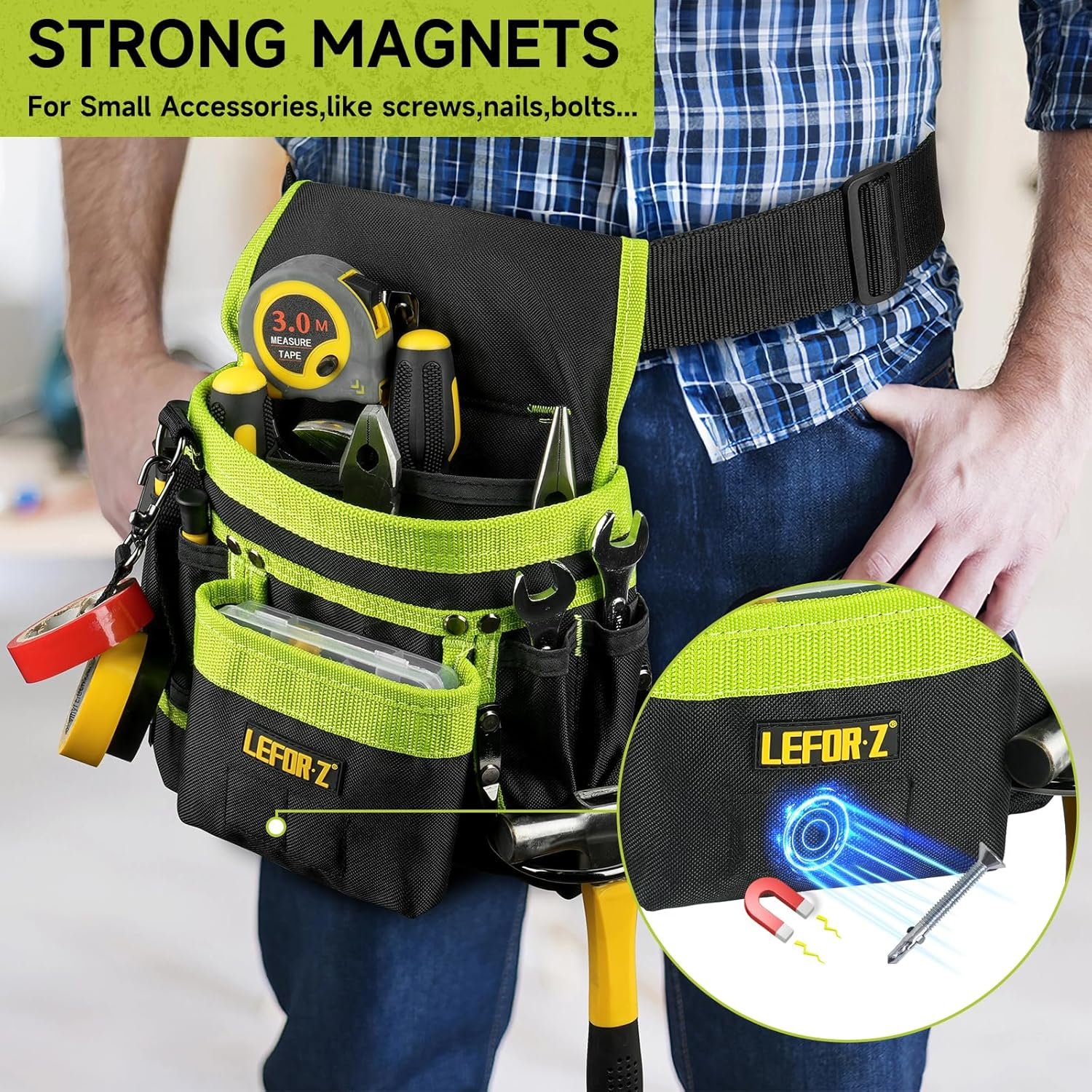 Custom Logo Magnetic 14-Pocket Tool Belt Pouch Detachable Adjustable Utility Work Apron for Electricians Carpenters Construction Men Private Label Supplier Black-Green Custom Logo Magnetic 14-Pocket Tool Belt Pouch Detachable Adjustable Utility Work Apron for Electricians Carpenters Construction Men Private Label Supplier Black-Green