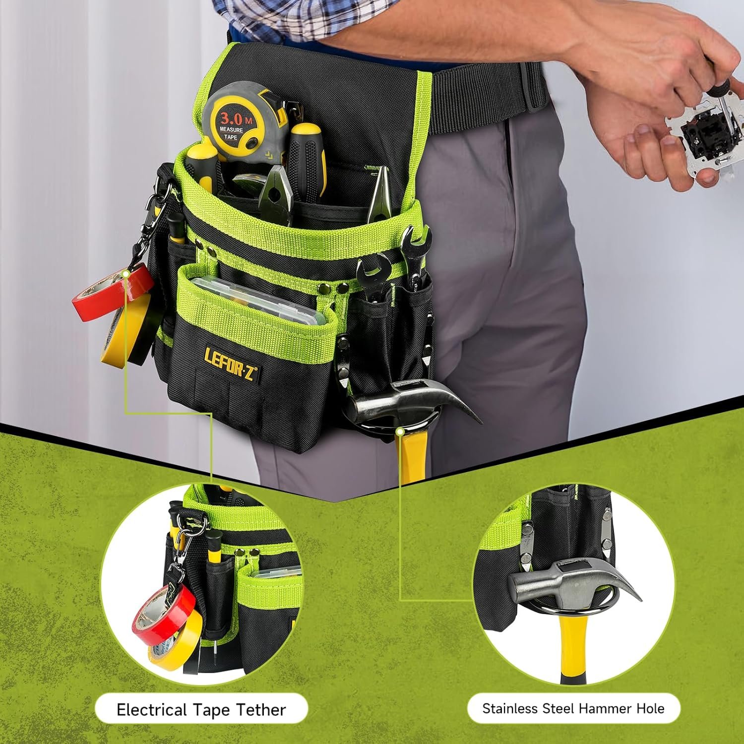 Custom Logo Magnetic 14-Pocket Tool Belt Pouch Detachable Adjustable Utility Work Apron for Electricians Carpenters Construction Men Private Label Supplier Black-Green Custom Logo Magnetic 14-Pocket Tool Belt Pouch Detachable Adjustable Utility Work Apron for Electricians Carpenters Construction Men Private Label Supplier Black-Green