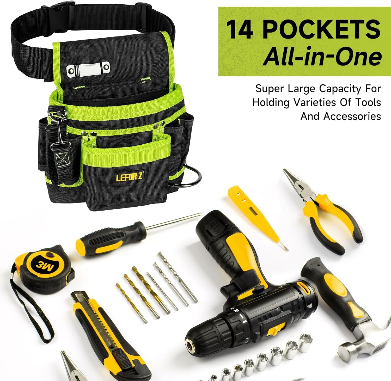 Custom Logo Magnetic 14-Pocket Tool Belt Pouch Detachable Adjustable Utility Work Apron for Electricians Carpenters Construction Men Private Label Supplier Black-Green Custom Logo Magnetic 14-Pocket Tool Belt Pouch Detachable Adjustable Utility Work Apron for Electricians Carpenters Construction Men Private Label Supplier Black-Green