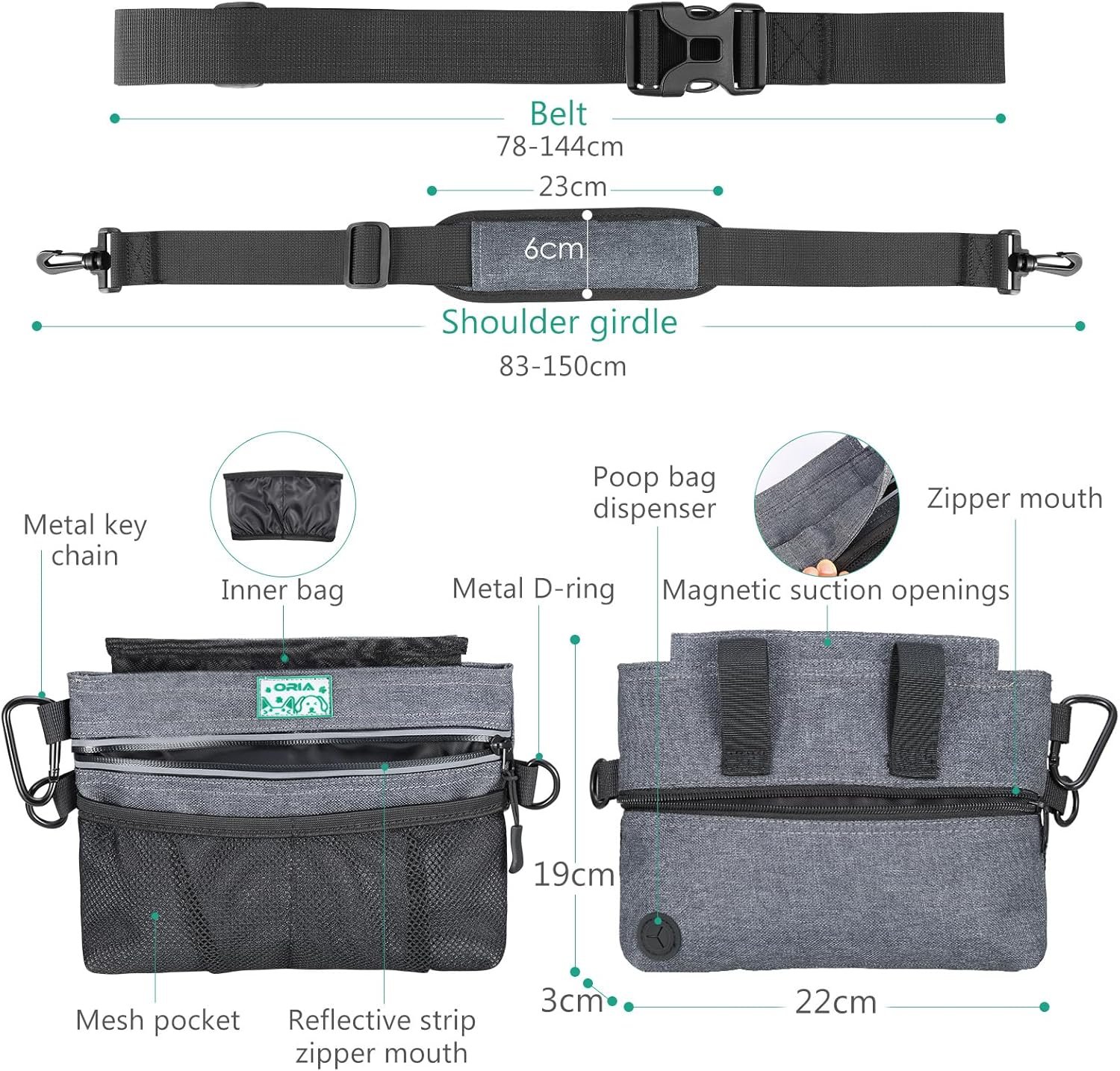 Private Label Dog Treat Training Pouch, Custom Logo Pet Out Training Belt Bag with Removable Inner Pocket, Built-in Poop Bag Dispenser Gray Manufacturer