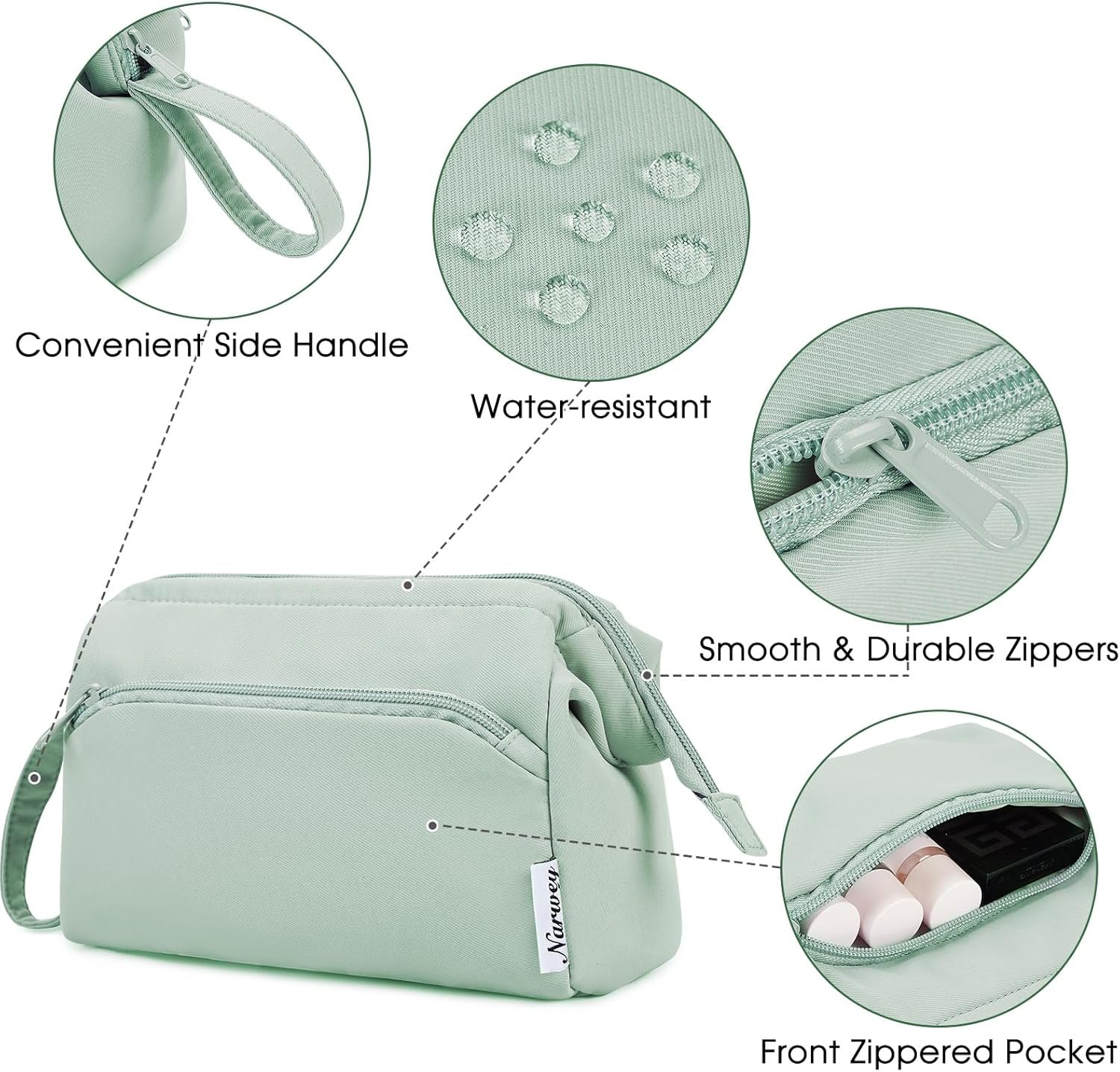 Private Label Wide-Open Makeup Bag for Women and Girls Travel Toiletry Cosmetic Organizer with Custom Logo Compartments for Toiletries Medicine Mint Green Manufacturer