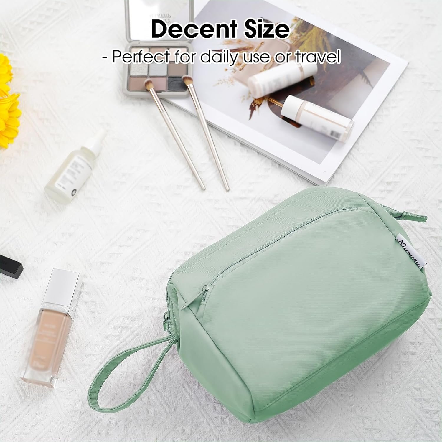Private Label Wide-Open Makeup Bag for Women and Girls Travel Toiletry Cosmetic Organizer with Custom Logo Compartments for Toiletries Medicine Mint Green Manufacturer