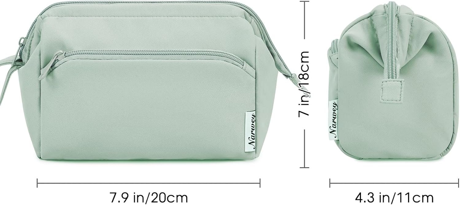 Private Label Wide-Open Makeup Bag for Women and Girls Travel Toiletry Cosmetic Organizer with Custom Logo Compartments for Toiletries Medicine Mint Green Manufacturer