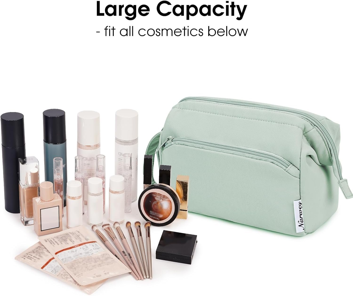 Private Label Wide-Open Makeup Bag for Women and Girls Travel Toiletry Cosmetic Organizer with Custom Logo Compartments for Toiletries Medicine Mint Green Manufacturer