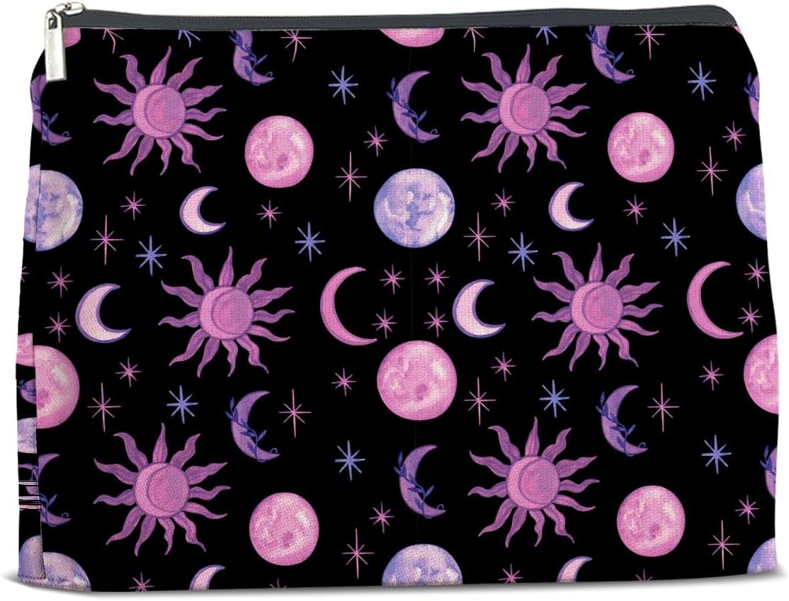 Sun Moon Aesthetic Makeup Bag Gifts for Women Goth Sun Moon Stars Starry Cosmetic Bag Zipper Pouch Travel