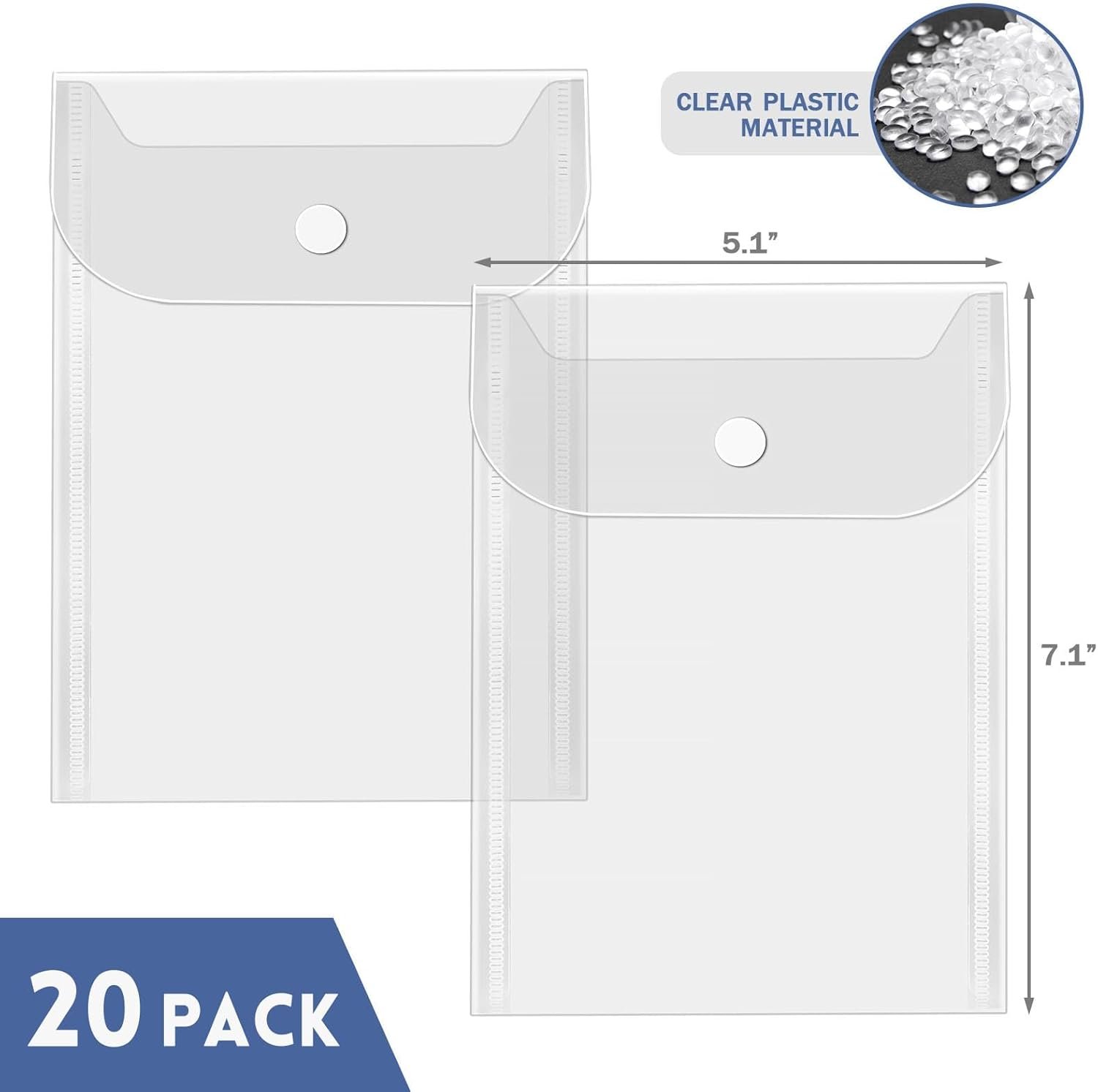 Private Label 20 Pcs Snap Closure Waterproof Small Plastic Envelopes Custom Logo Reusable Stamp Die Storage Pockets Clear Pouch Sticker Organizer Receipt Holder Photo Folders Manufacturer 5x7 Inch