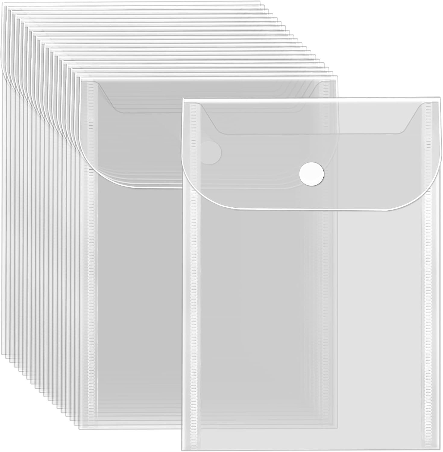 Vmiapxo 20 Pcs Small Plastic Envelopes with Snap Closure, Reusable Stamp and Die Storage Pockets, Waterproof Clear Envelope Pouch as Sticker Organizer, Receipt Holder, Photo Storage Folders (5x7 Inch)