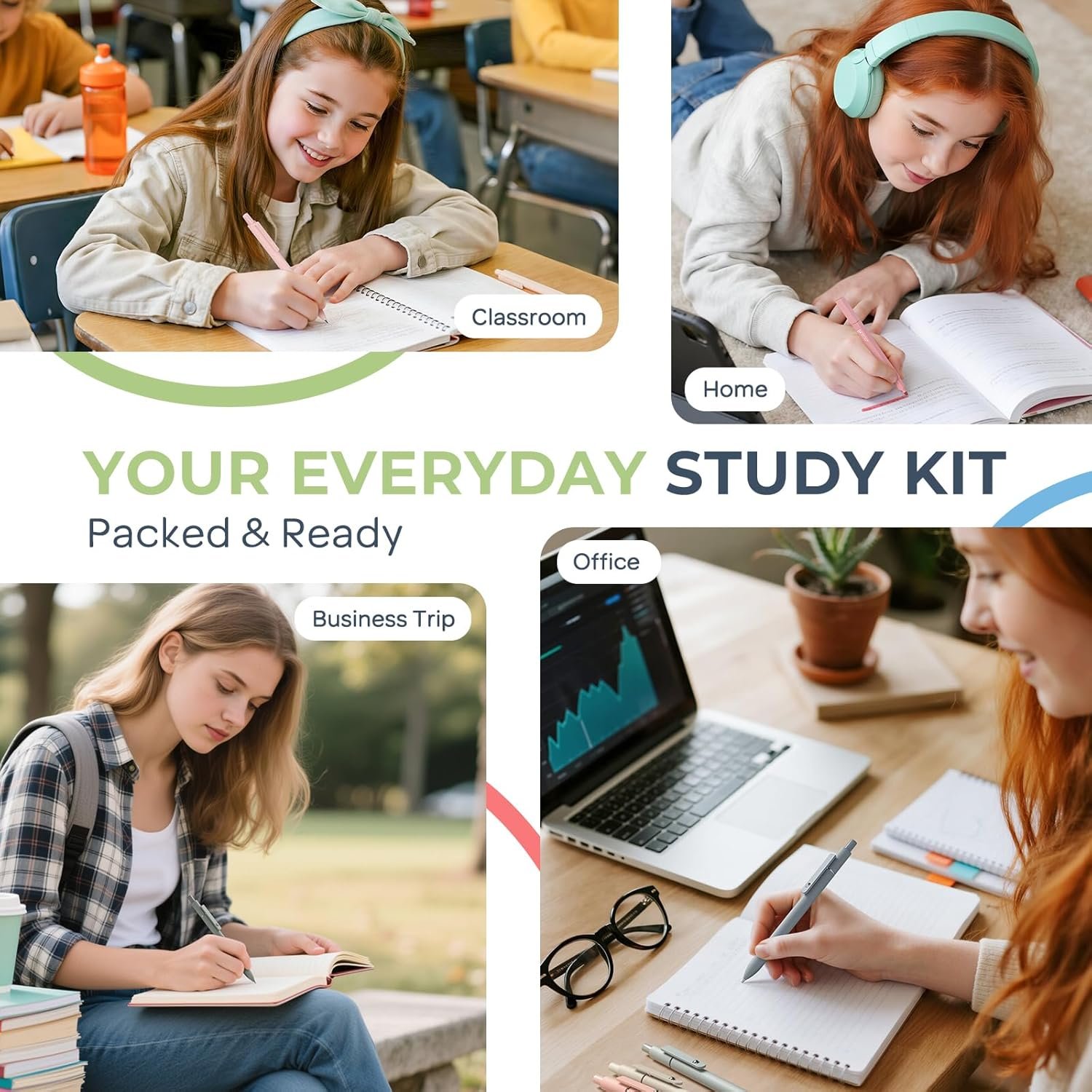 Private Label 39 PCS Aesthetic School Supplies with Custom Logo Cute Pencil Case 12 Color Pastel Highlighters 5 Quick Dry Retractable Black Ink Pens 6 Pastel Mechanical Pencils 0.5 & 0.7 mm Manufacturer for Student Stationery