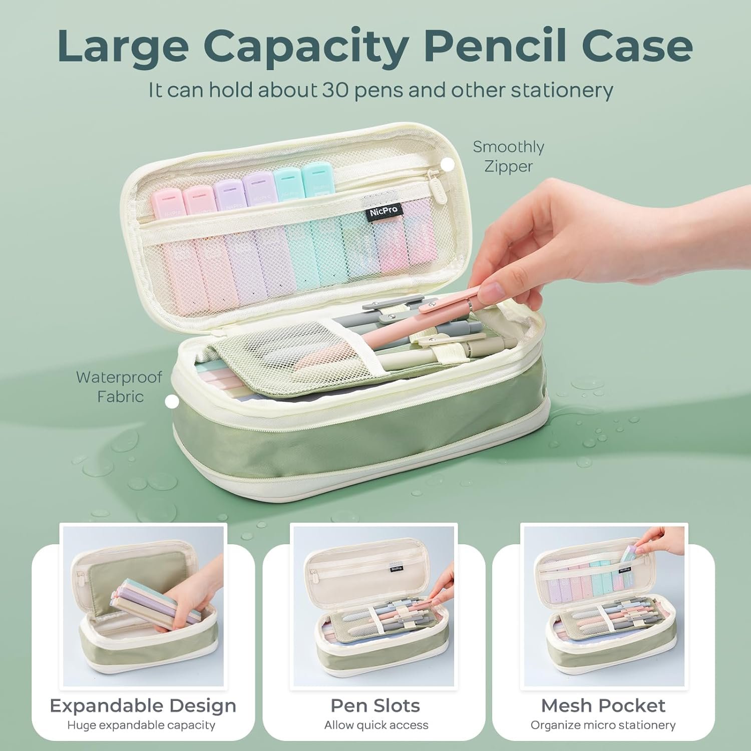 Private Label 39 PCS Aesthetic School Supplies with Custom Logo Cute Pencil Case 12 Color Pastel Highlighters 5 Quick Dry Retractable Black Ink Pens 6 Pastel Mechanical Pencils 0.5 & 0.7 mm Manufacturer for Student Stationery
