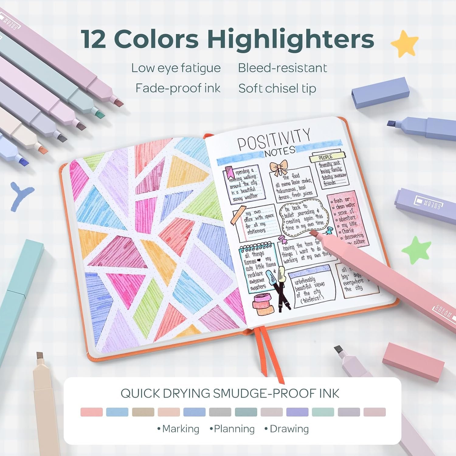Private Label 39 PCS Aesthetic School Supplies with Custom Logo Cute Pencil Case 12 Color Pastel Highlighters 5 Quick Dry Retractable Black Ink Pens 6 Pastel Mechanical Pencils 0.5 & 0.7 mm Manufacturer for Student Stationery