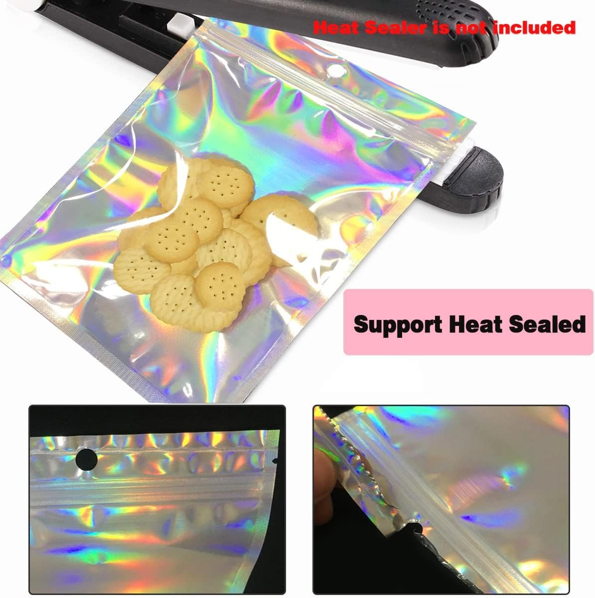 Custom Logo Smell Proof Resealable Foil Pouch Mylar Sample Bags Private Label Holographic Color for Party Favor Food Storage Factory 50pcs 6x9 inch
