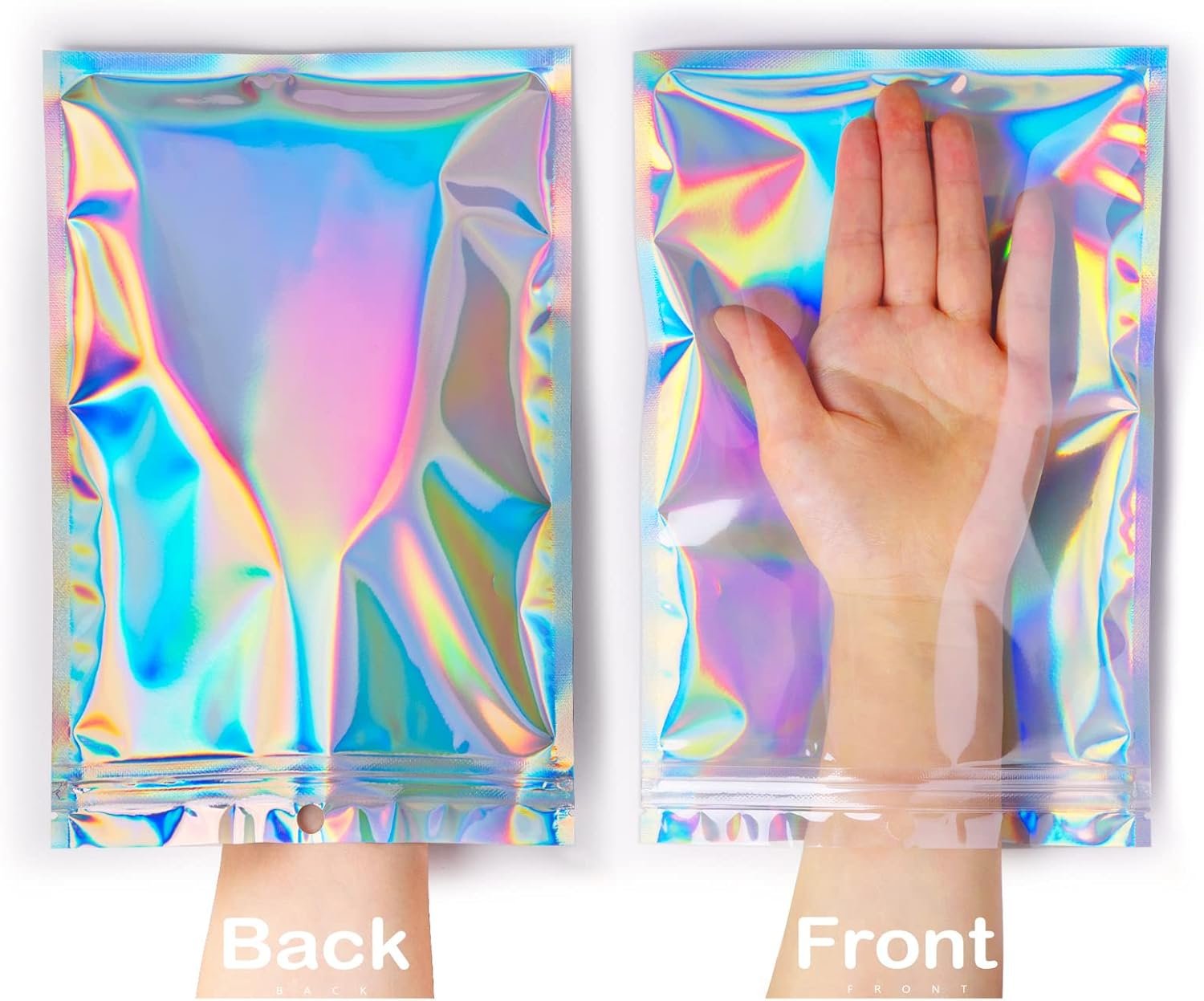 Custom Logo Smell Proof Resealable Foil Pouch Mylar Sample Bags Private Label Holographic Color for Party Favor Food Storage Factory 50pcs 6x9 inch