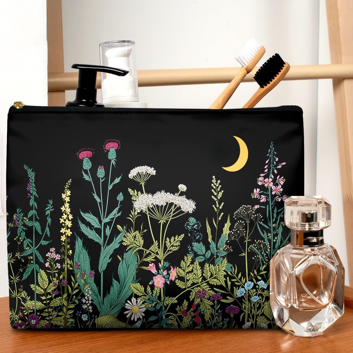 Custom Logo Cute Waterproof Makeup Bag for Purse Private Label Cosmetic Bags for Women Funny Smooth Zipper Travel Toiletry Pouch 10x8 Inches Wildflowers Supplier