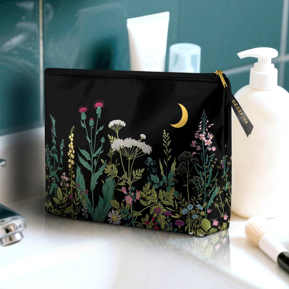 Custom Logo Cute Waterproof Makeup Bag for Purse Private Label Cosmetic Bags for Women Funny Smooth Zipper Travel Toiletry Pouch 10x8 Inches Wildflowers Supplier