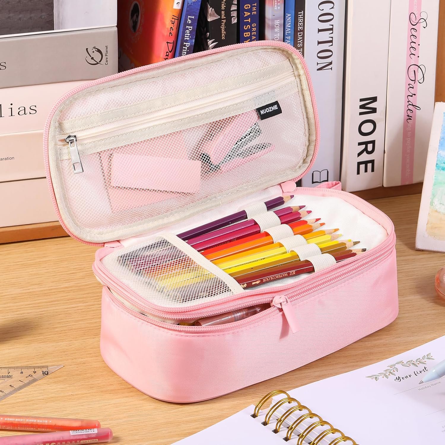 Private Label Extra Large Big Capacity Pencil Case Custom Logo Personalized Initial Pouch with Smooth Zipper Multiple Pockets Cute Aesthetic Stationery Pen Case for Teen Girls College Pink A Manufacturer