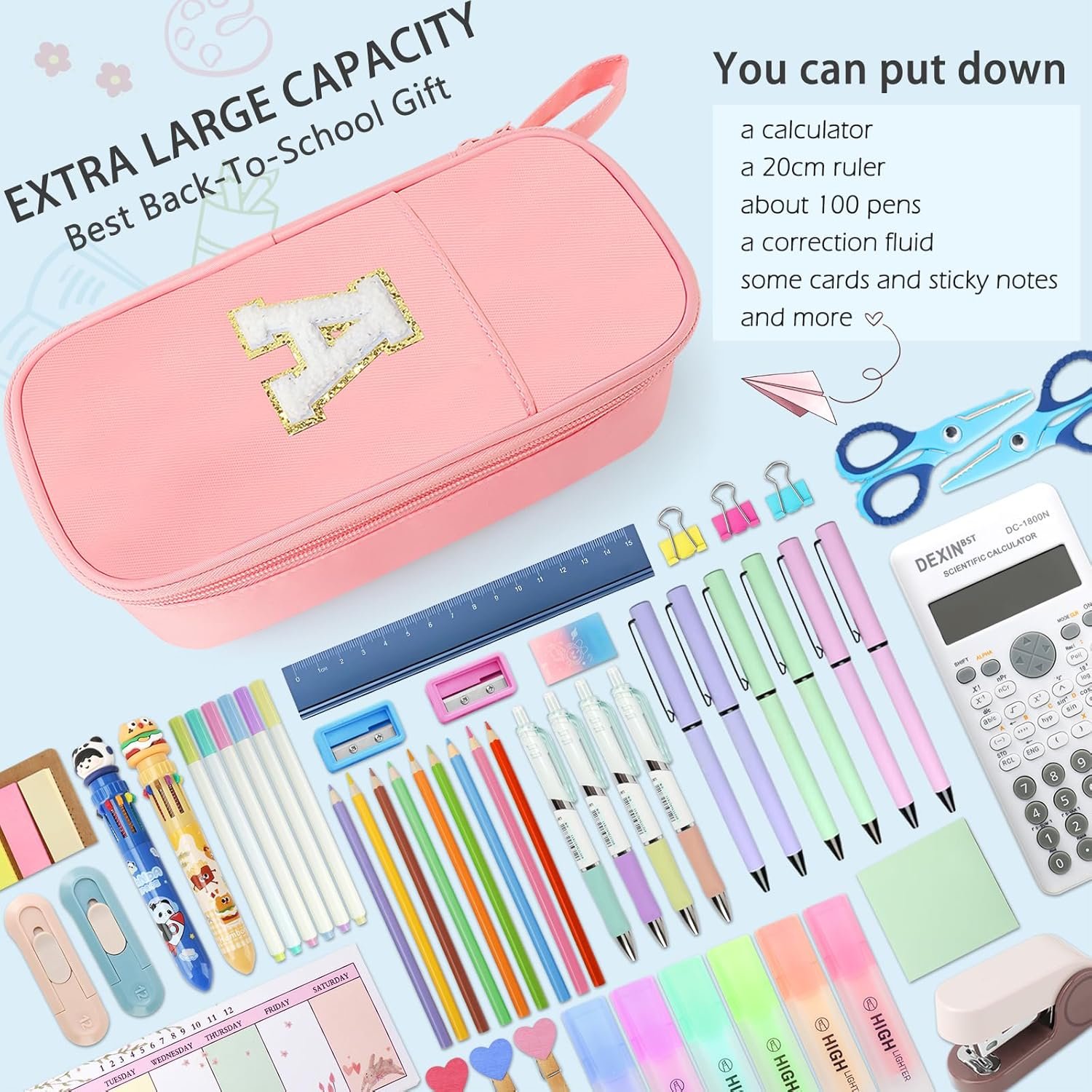 Private Label Extra Large Big Capacity Pencil Case Custom Logo Personalized Initial Pouch with Smooth Zipper Multiple Pockets Cute Aesthetic Stationery Pen Case for Teen Girls College Pink A Manufacturer