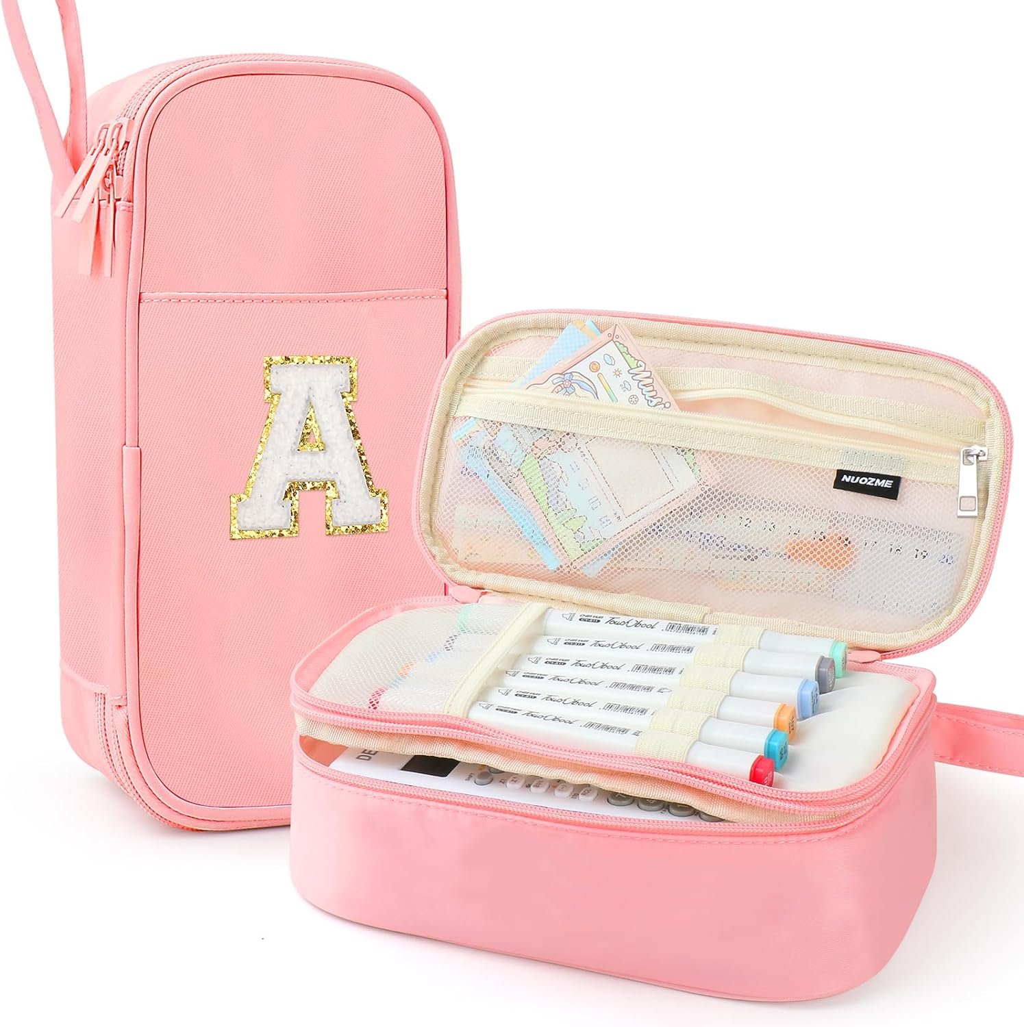 Private Label Extra Large Big Capacity Pencil Case Custom Logo Personalized Initial Pouch with Smooth Zipper Multiple Pockets Cute Aesthetic Stationery Pen Case for Teen Girls College Pink A Manufacturer