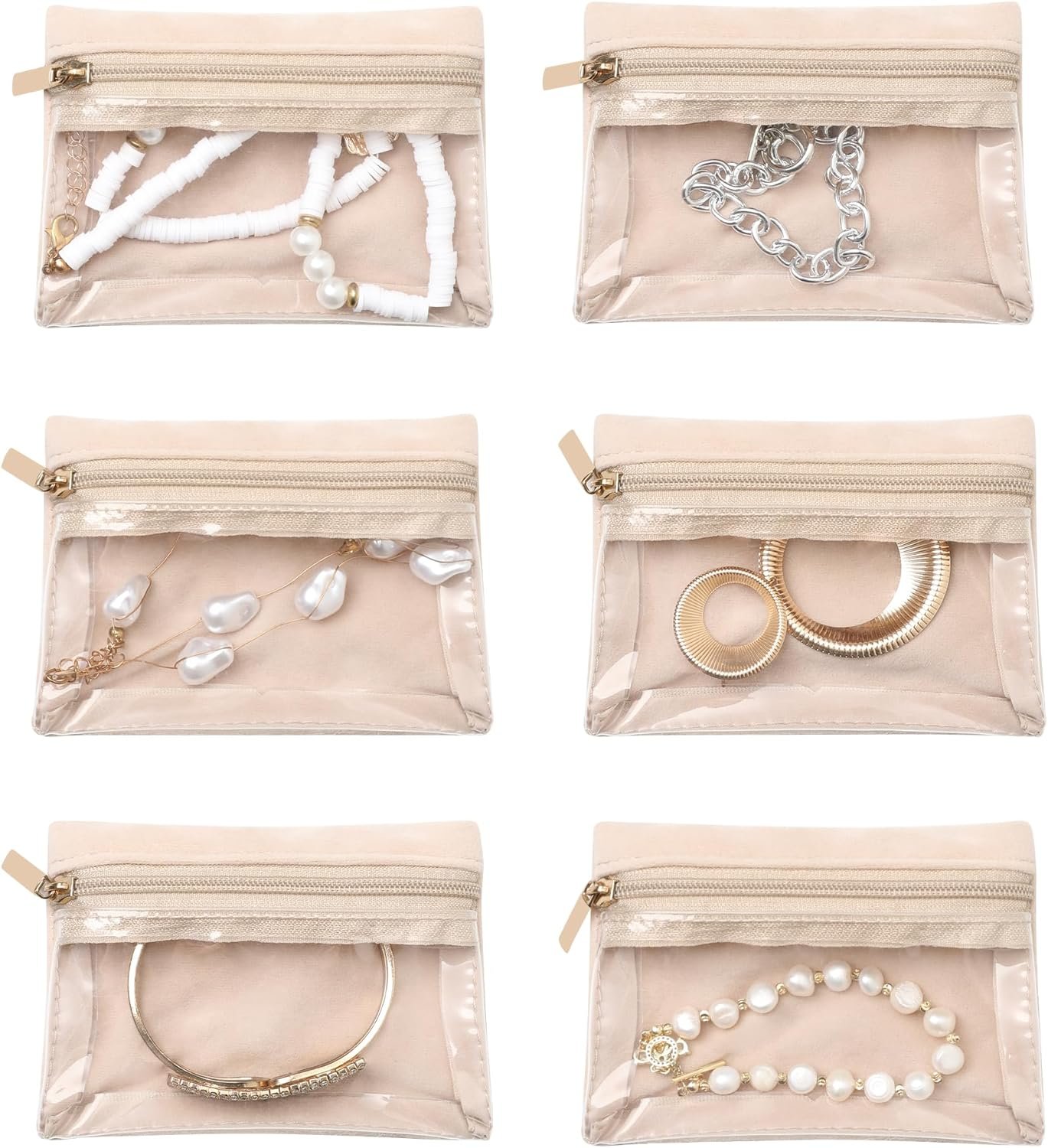 Private Label Travel Jewelry Organizer Custom Logo 6 Pcs Velvet Jewelry Pouch Bag with Zipper Pocket Visualization Design for Rings Earrings Necklace Manufacturer